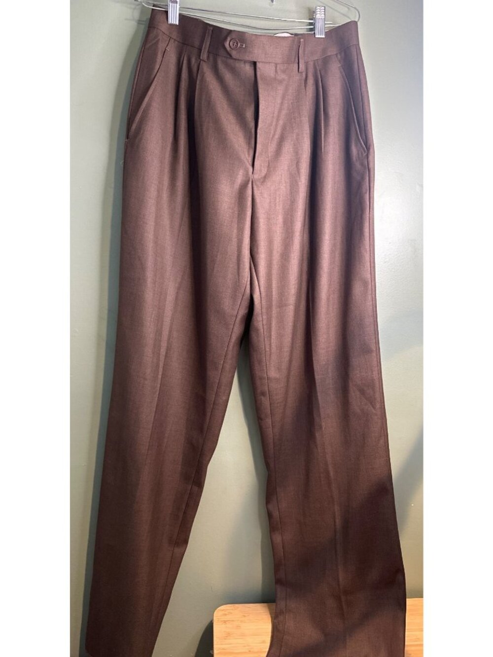 Eddie Domani Men's 34x34 Brown Wool Blend Dress Pants NWT Business Office